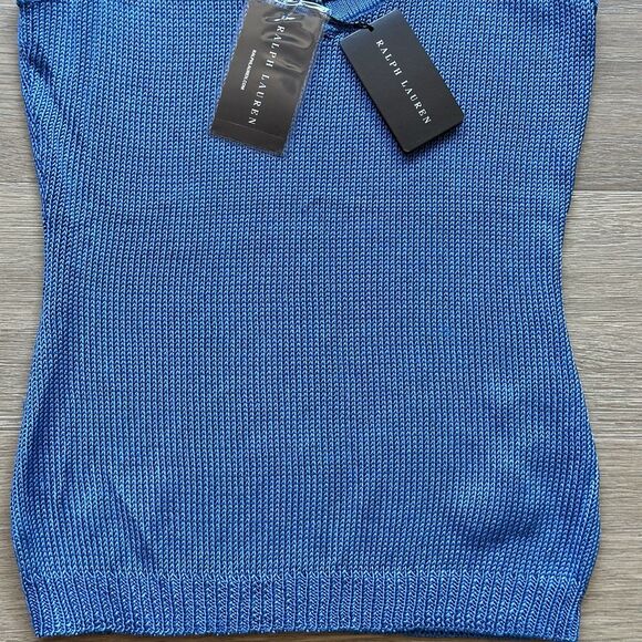 Ralph Lauren Black Label Top Women Small Blue Silk Cold Shoulder - Picture 6 of 9
